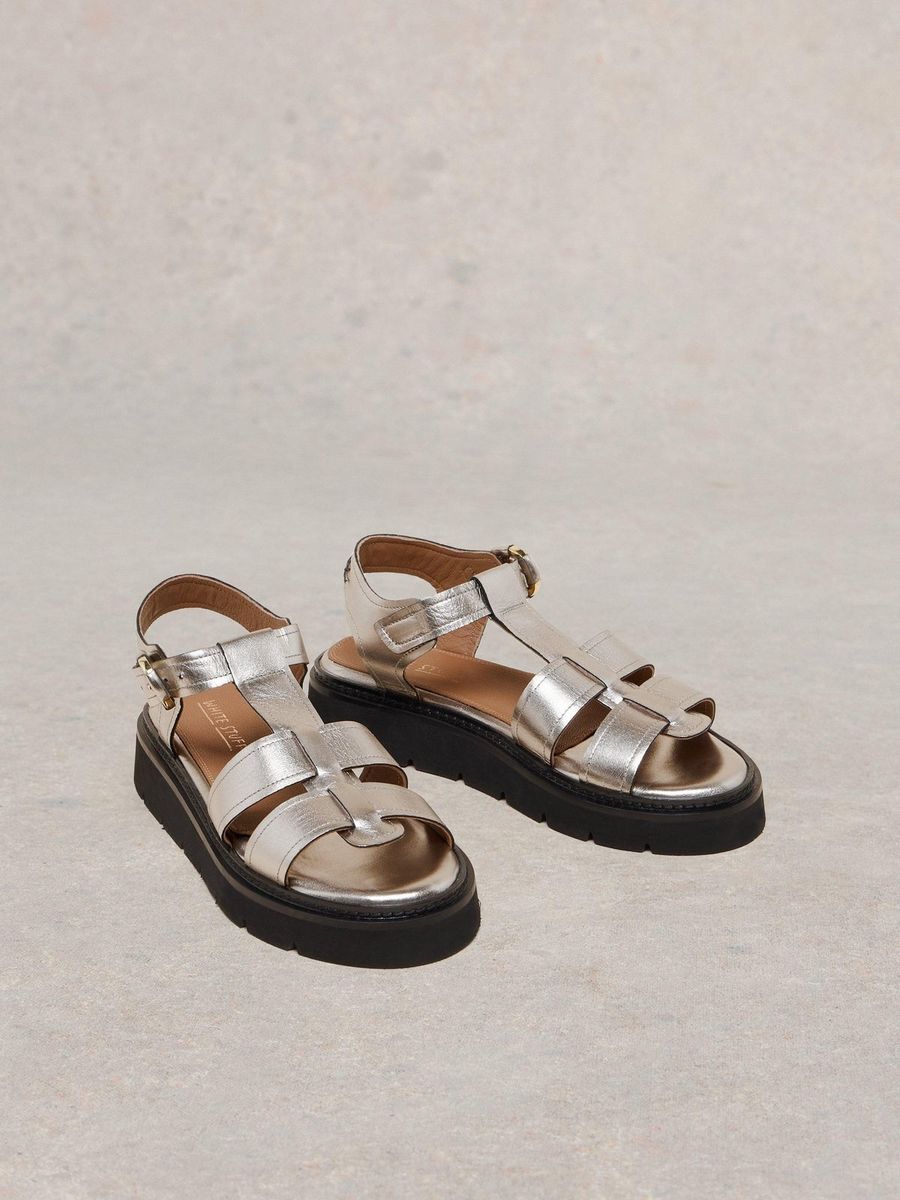 Klobige Metallic-Leder-Plateausandalen