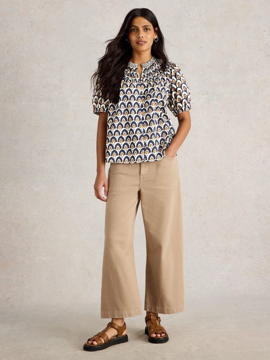 Bedruckte Bio-Baumwollbluse mit Puffärmeln