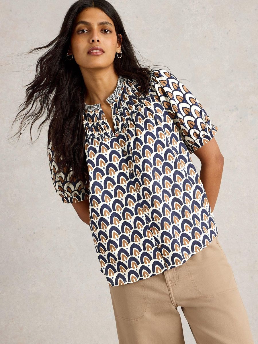 Bedruckte Bio-Baumwollbluse mit Puffärmeln