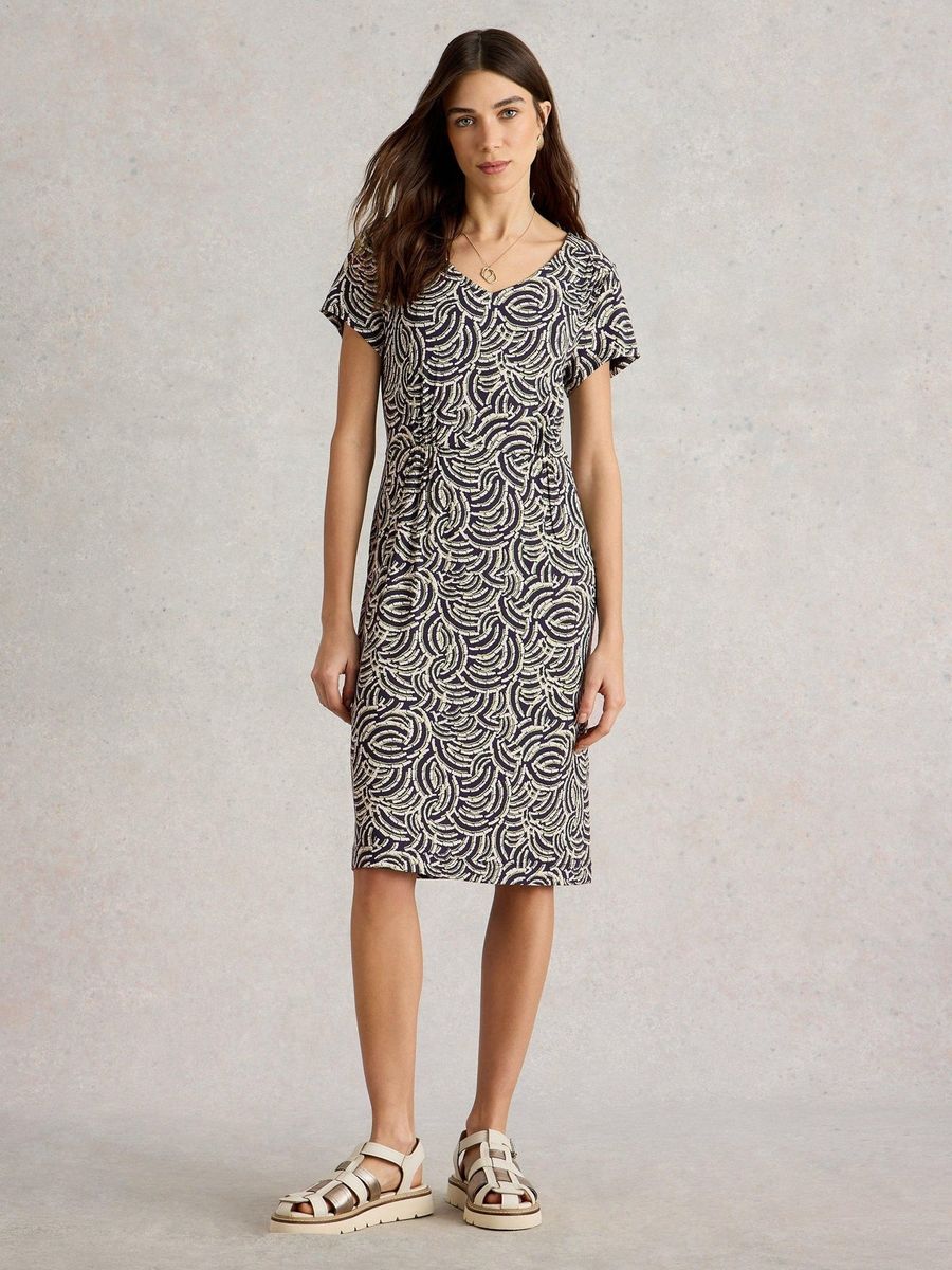 Jersey-Midikleid mit geraffter Taille