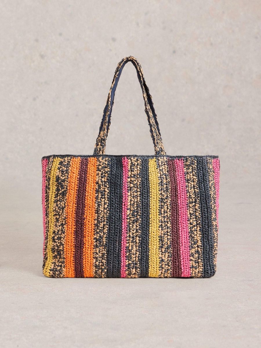 Gestreifte Shopper-Tasche in Häkeloptik