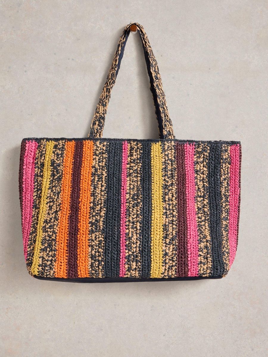 Gestreifte Shopper-Tasche in Häkeloptik