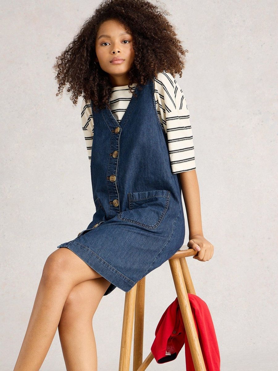 Jeans-Trägerkleid mit Knopfleiste