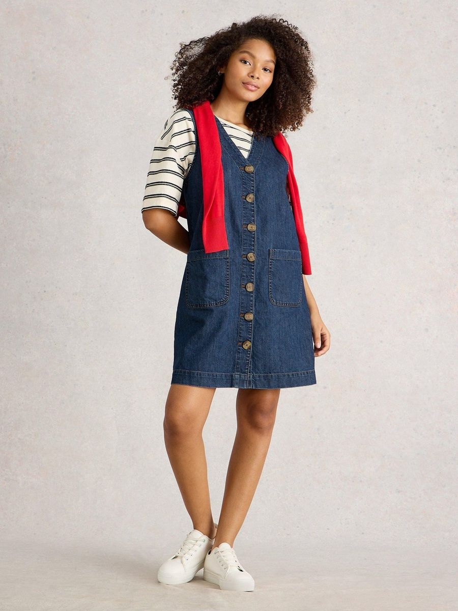 Jeans-Trägerkleid mit Knopfleiste