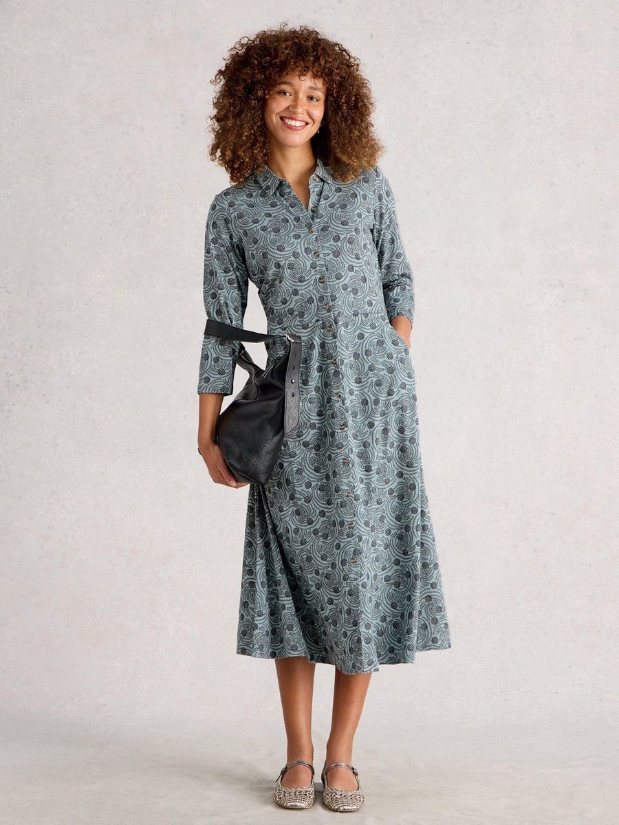 Bedrucktes Midi-Hemdblusenkleid aus Jersey