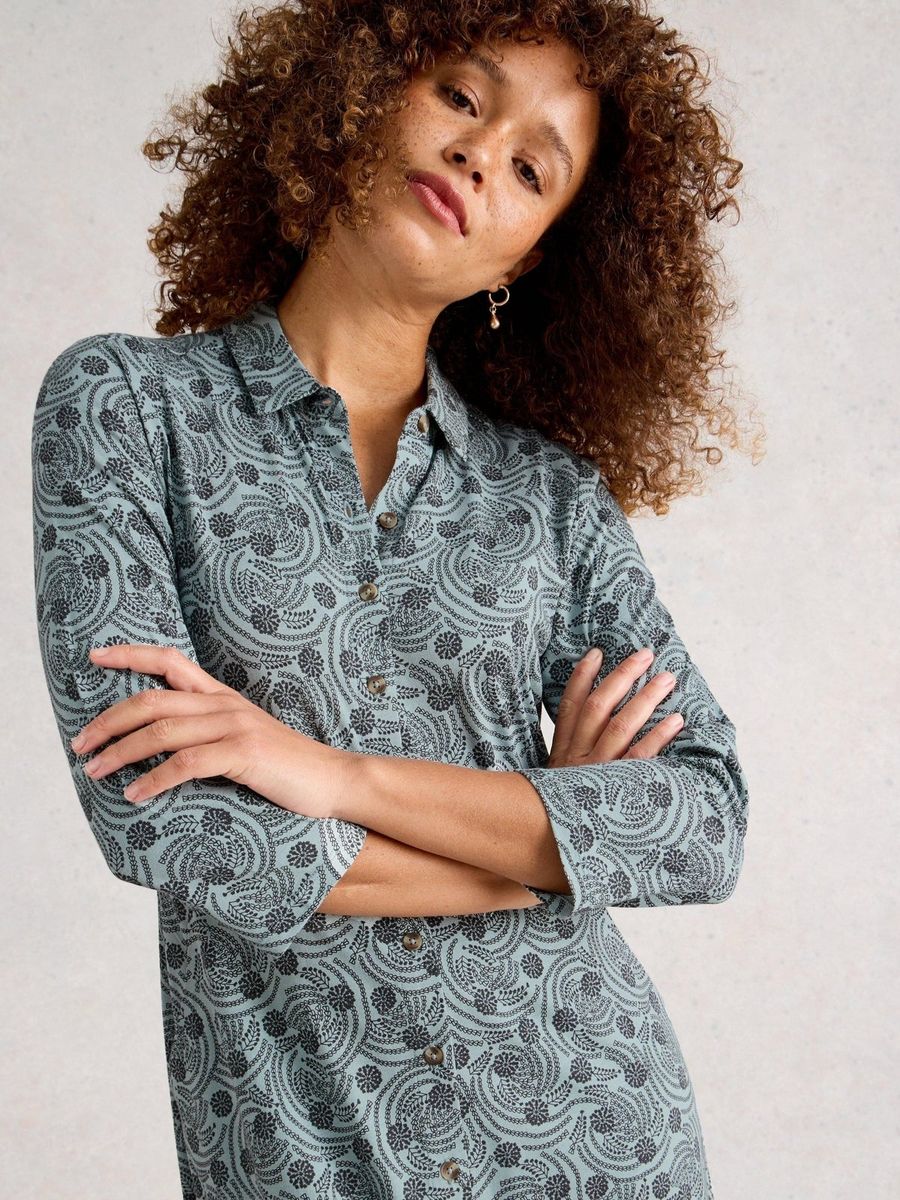 Bedrucktes Midi-Hemdblusenkleid aus Jersey
