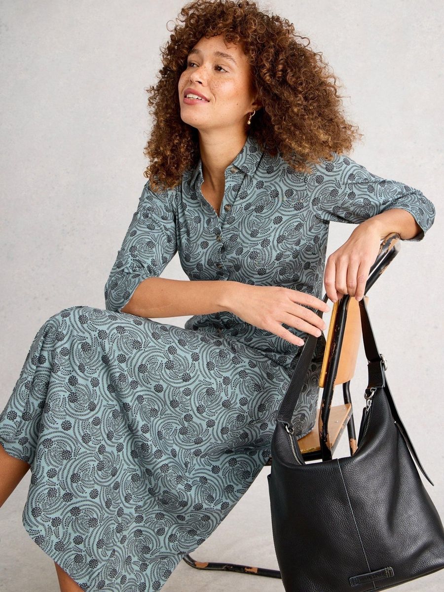 Bedrucktes Midi-Hemdblusenkleid aus Jersey