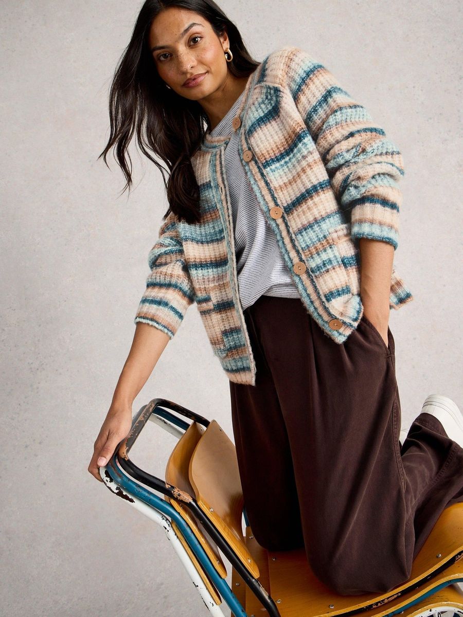 Lockerer Rippstrick-Cardigan in Space-Dye