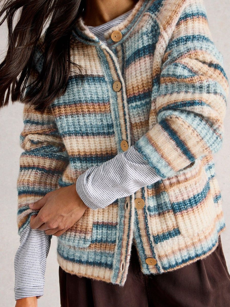 Lockerer Rippstrick-Cardigan in Space-Dye