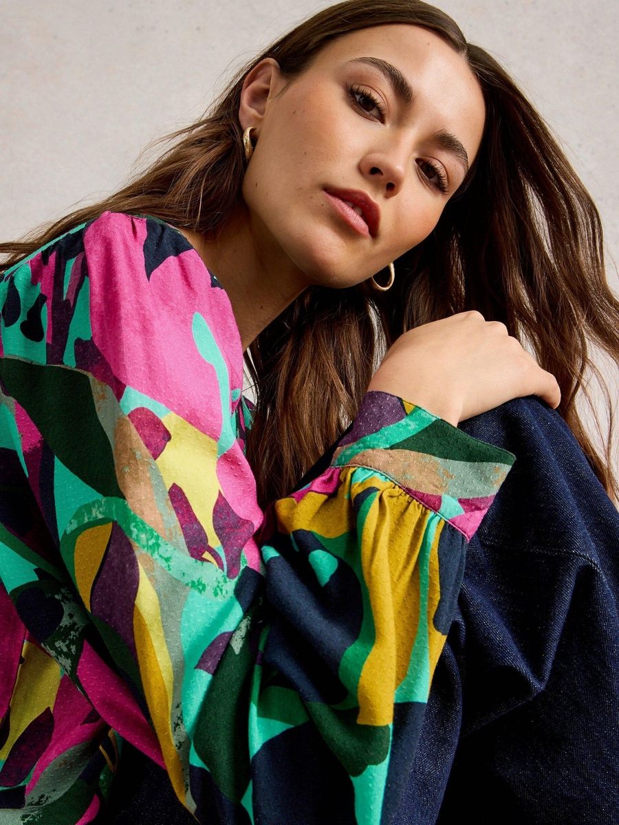 Viskose-Bluse mit lebhaftem Blumenprint