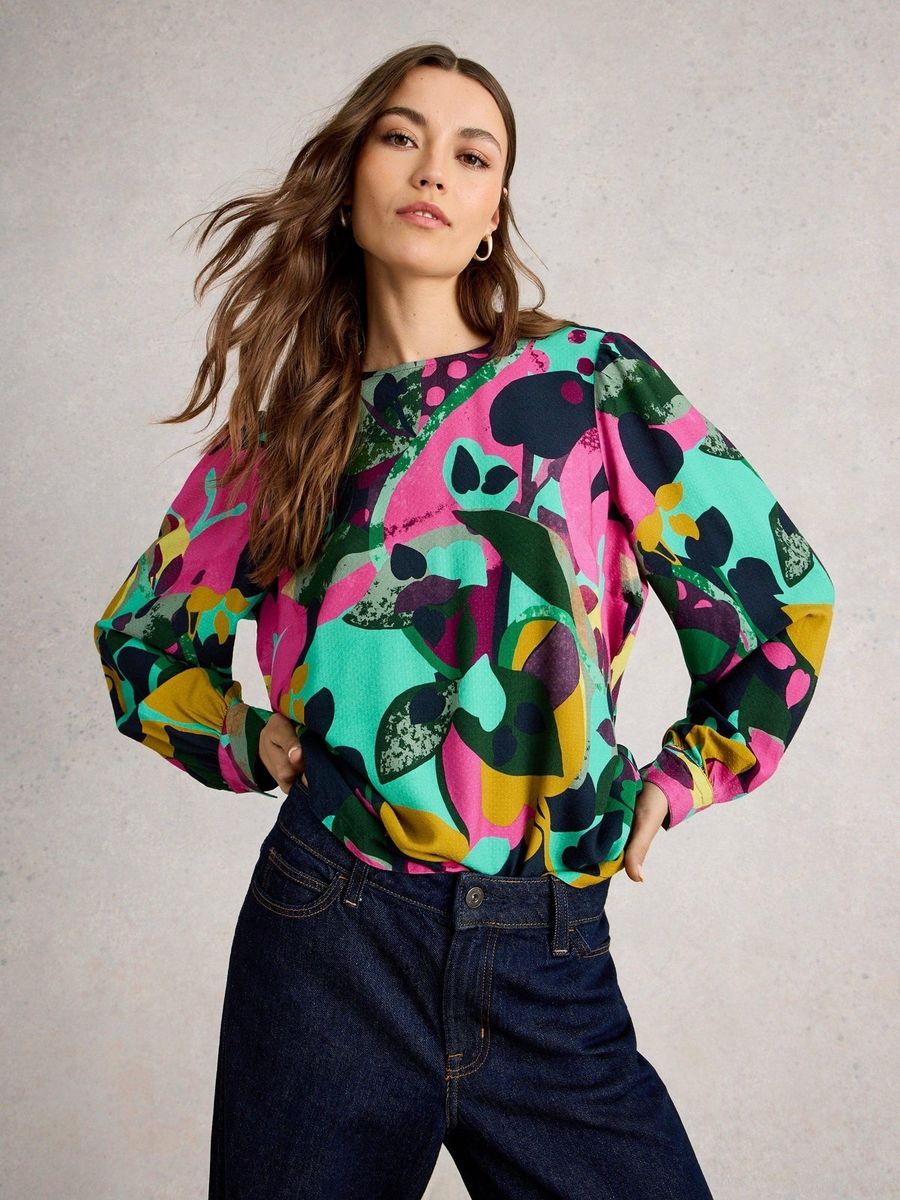 Viskose-Bluse mit lebhaftem Blumenprint