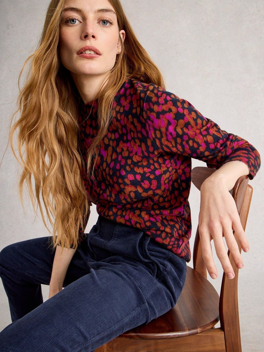 Strickpullover mit abstraktem Animal-Print