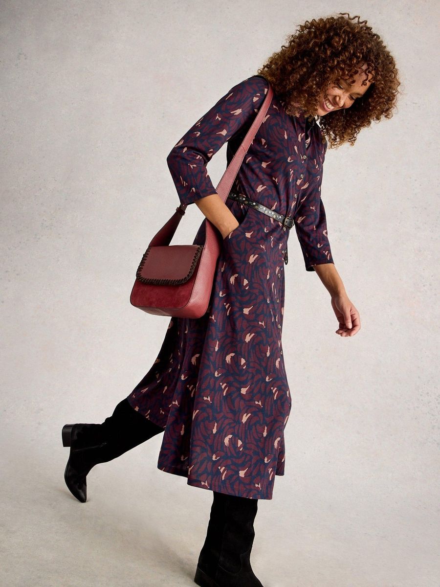 Jersey-Hemdblusenkleid mit abstraktem Print