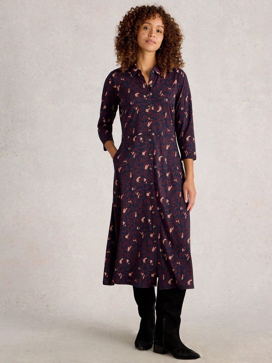 Jersey-Hemdblusenkleid mit abstraktem Print