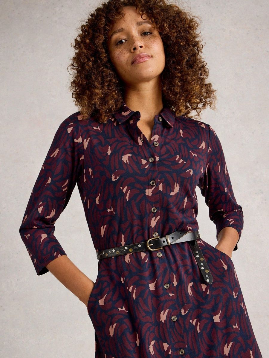 Jersey-Hemdblusenkleid mit abstraktem Print