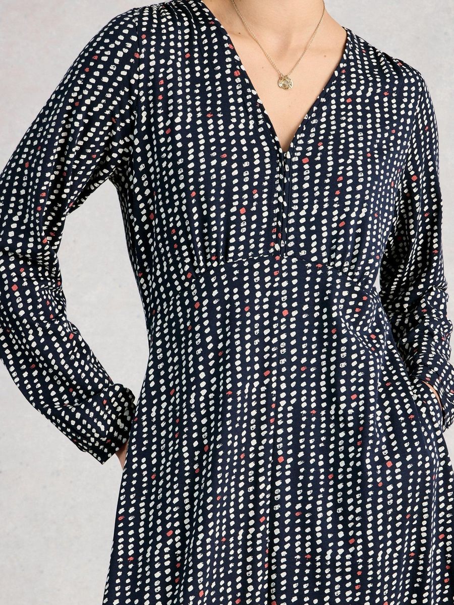 Gepunktetes Jersey-Midi mit V-Ausschnitt