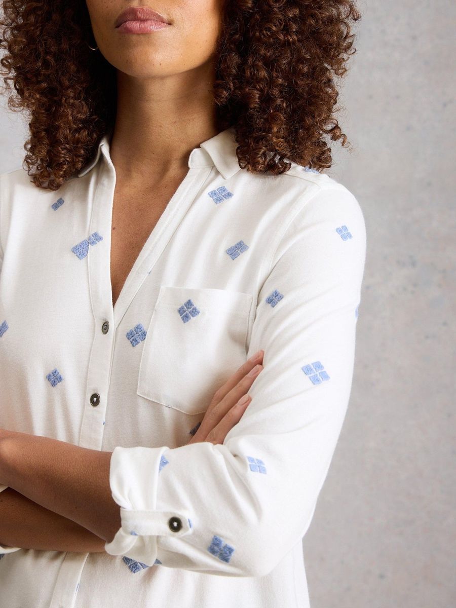 Lange Bestickte Baumwollbluse