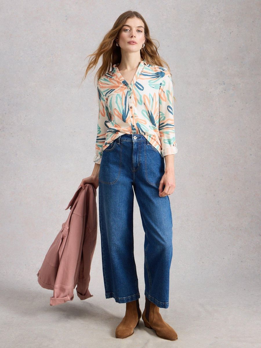 Jerseybluse mit abstraktem Print