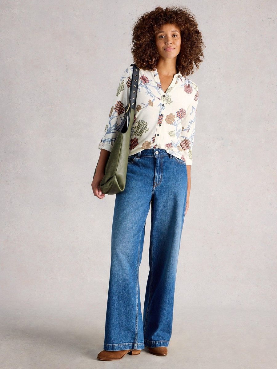Eklektisch gemusterte Jersey-Bluse mit Blumenprint