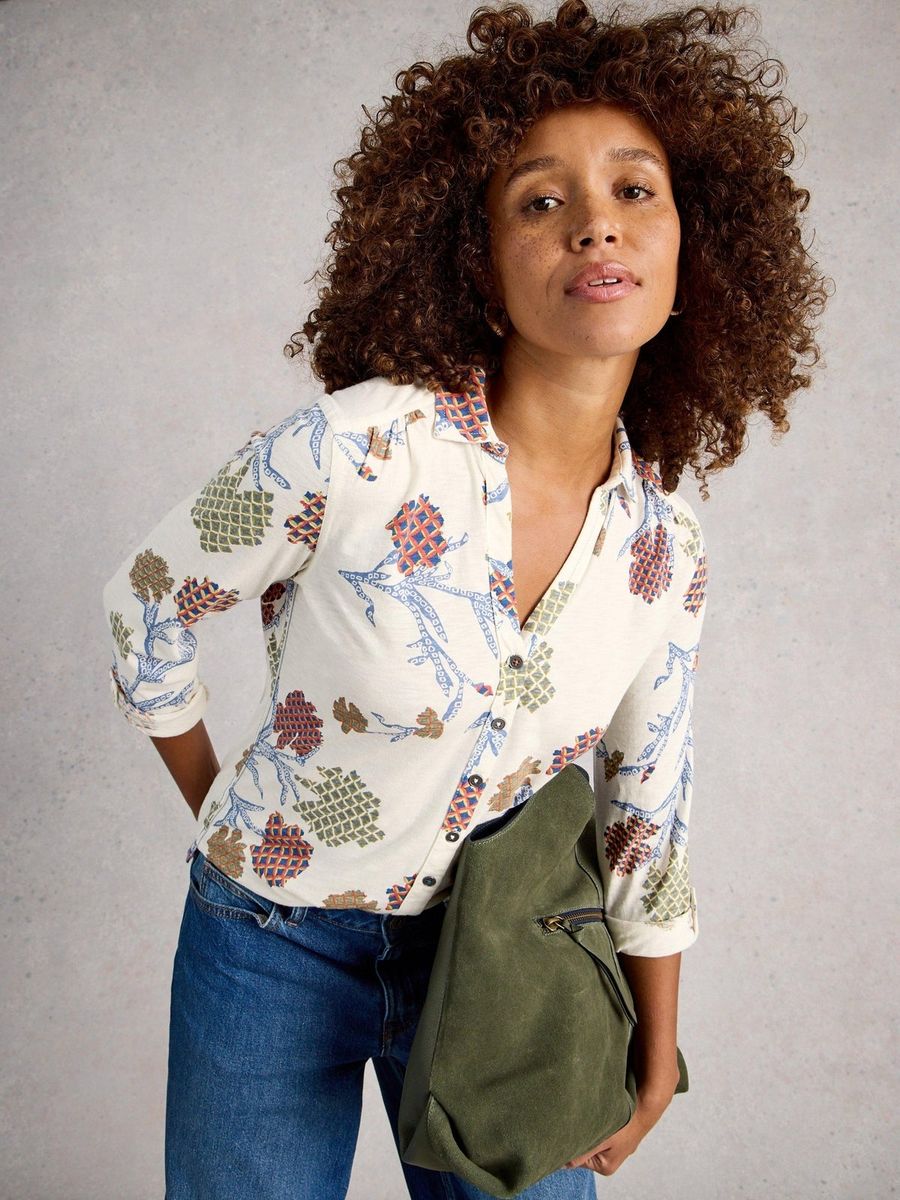 Eklektisch gemusterte Jersey-Bluse mit Blumenprint