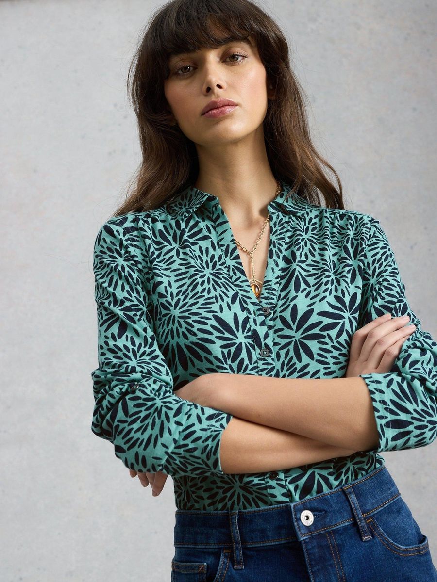 Klassische gemusterte Jerseybluse aus Baumwolle