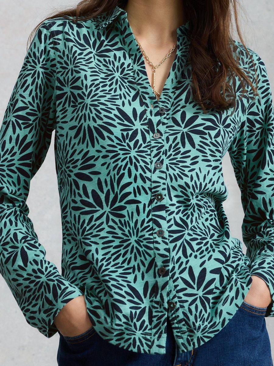 Klassische gemusterte Jerseybluse aus Baumwolle