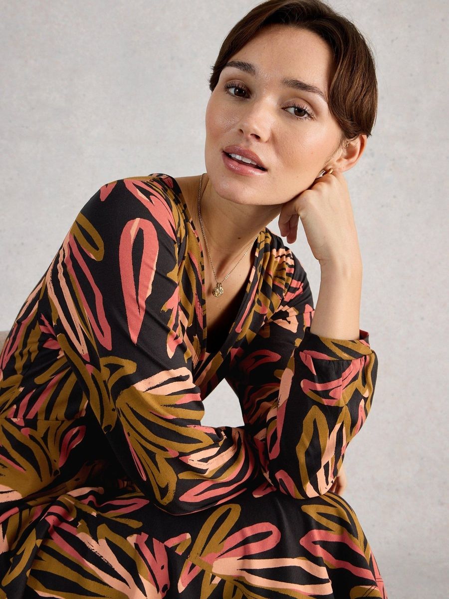 Jersey-Midikleid mit abstraktem Print