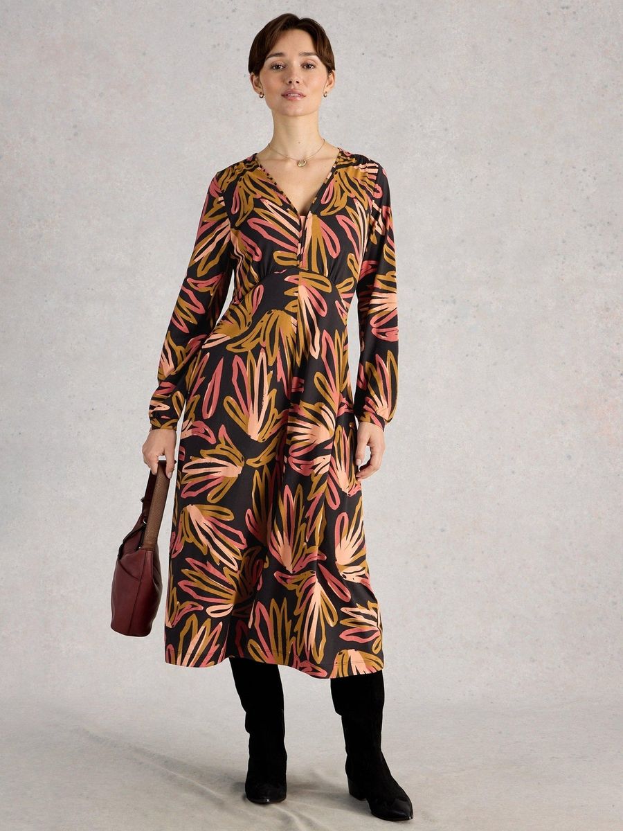 Jersey-Midikleid mit abstraktem Print