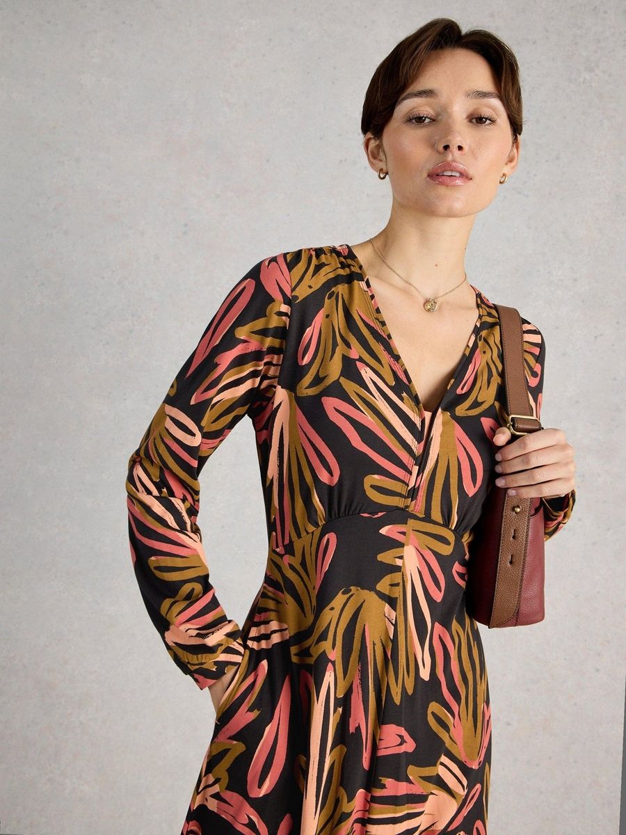 Jersey-Midikleid mit abstraktem Print