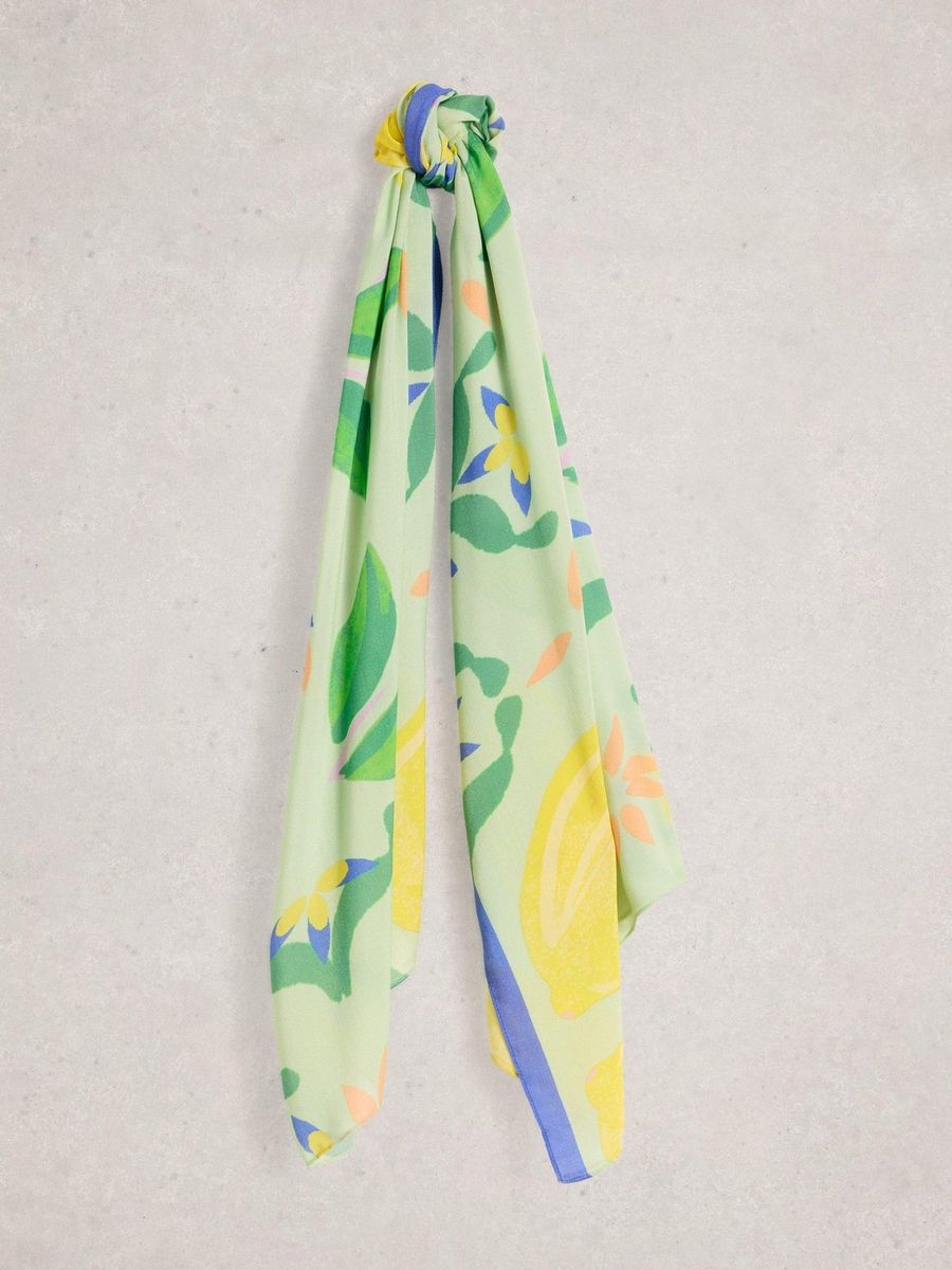 Auffälliger Viskoseschal mit Zitronen- und Blumenprint