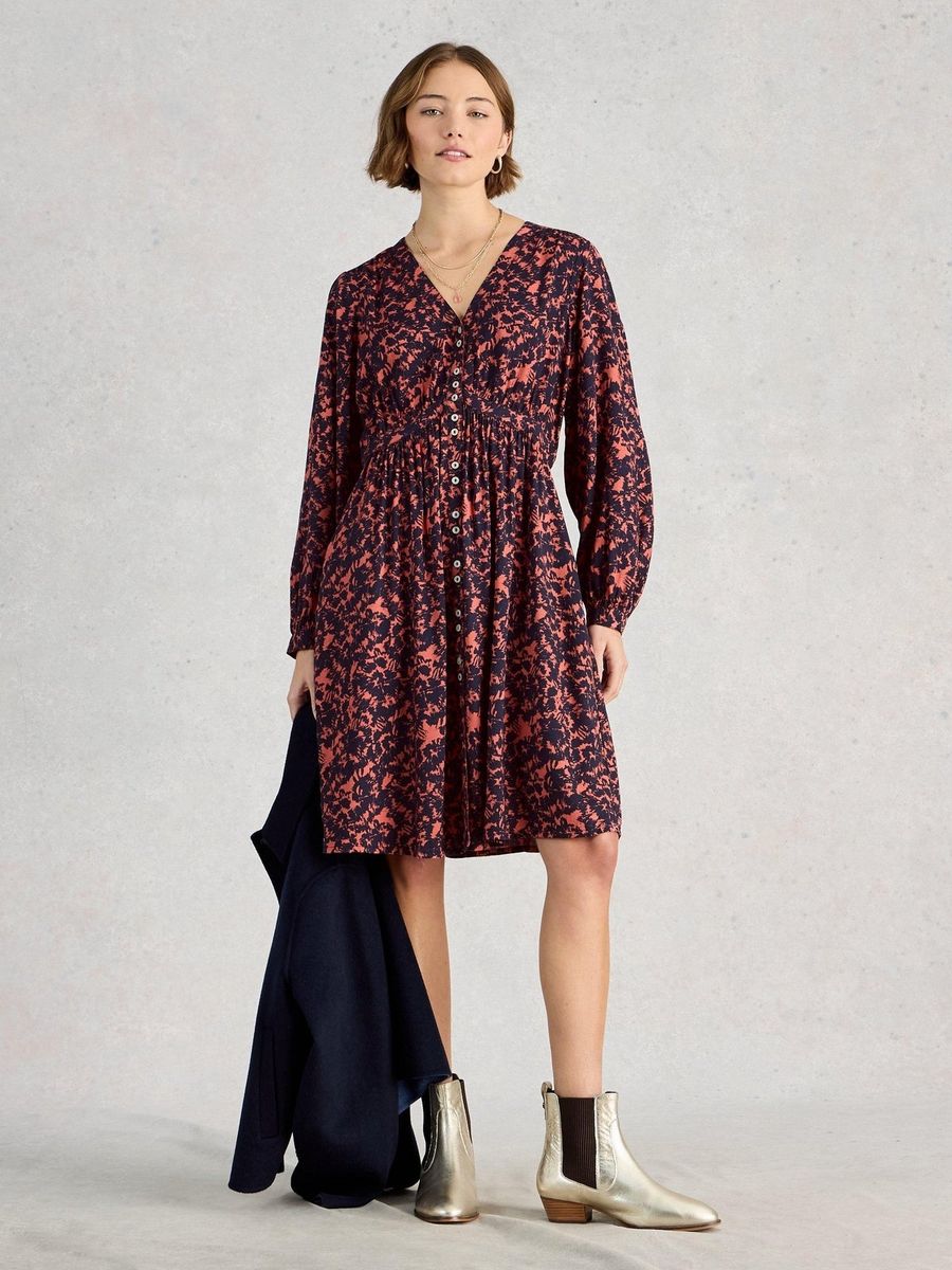 Bedrucktes Midikleid mit Knopfleiste