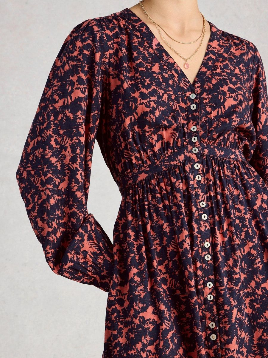 Bedrucktes Midikleid mit Knopfleiste