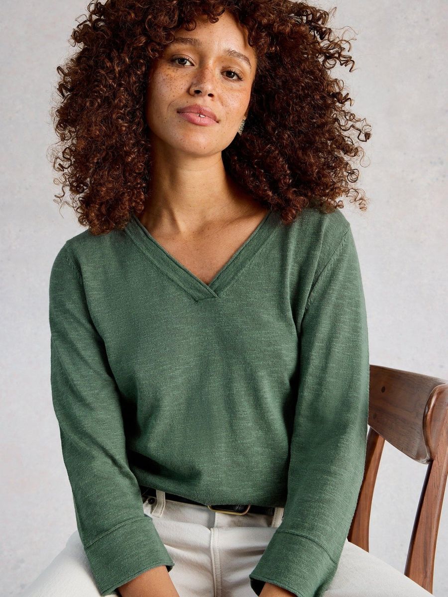 Leichter V-Ausschnitt Pullover aus Leinenmischung