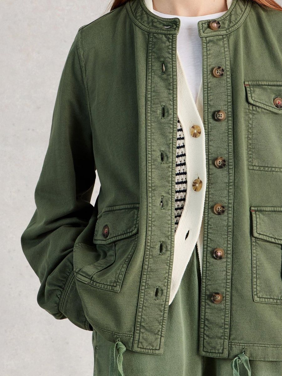 Kragenlose Jersey-Utility-Jacke