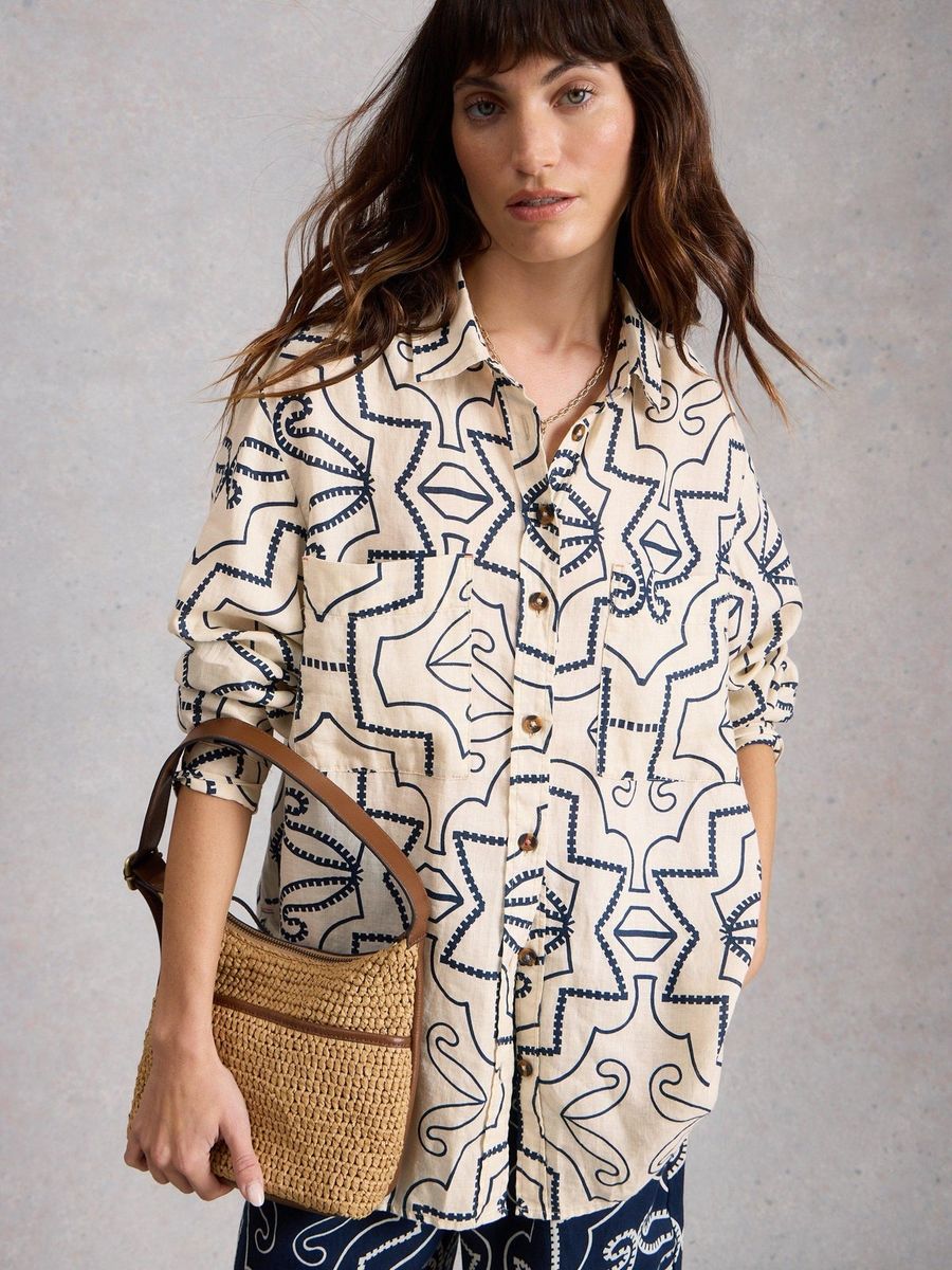 Oversize-Bluse mit abstraktem Linienmuster