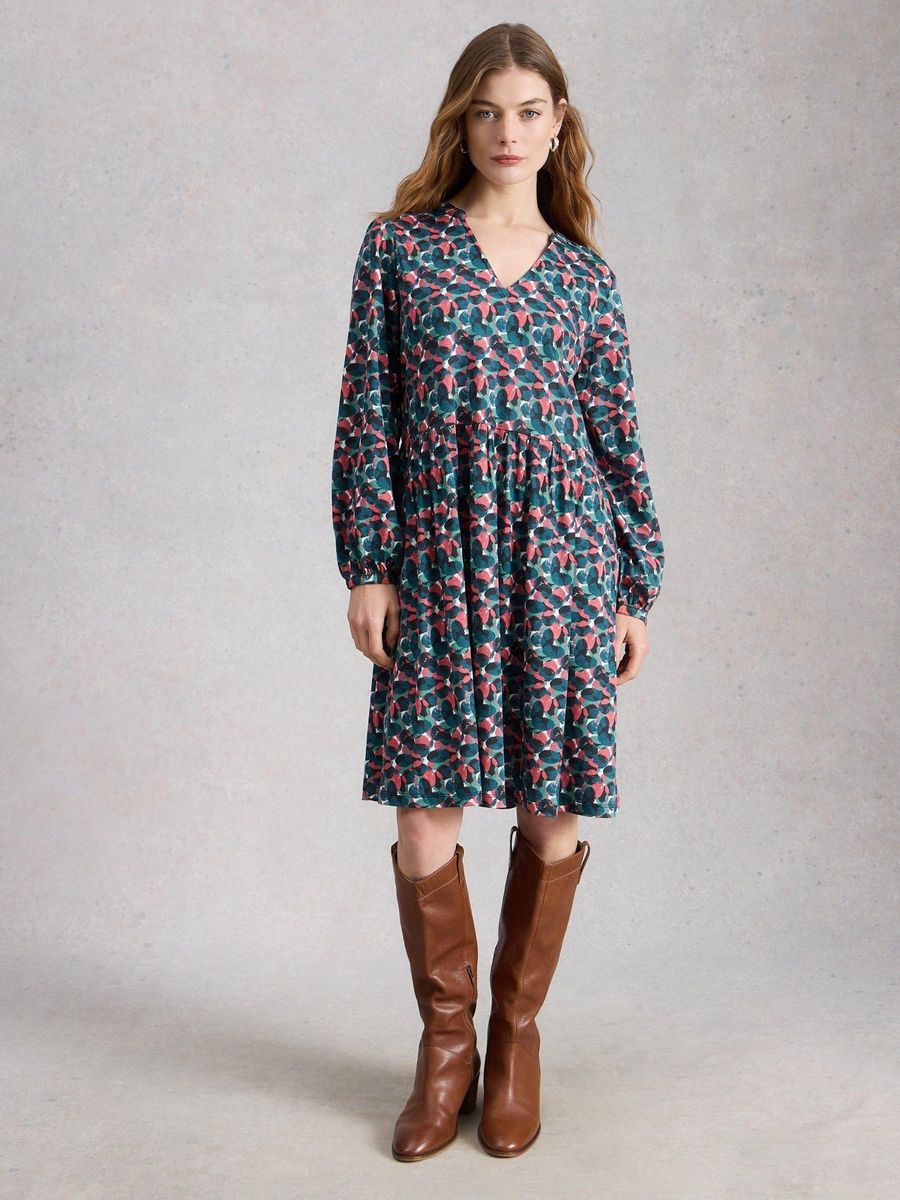 Fließendes Jerseykleid mit abstraktem Print