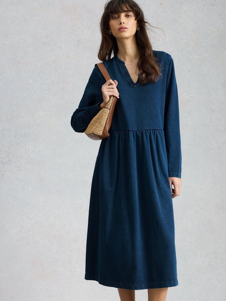 Weiches gerafftes Jersey-Midikleid