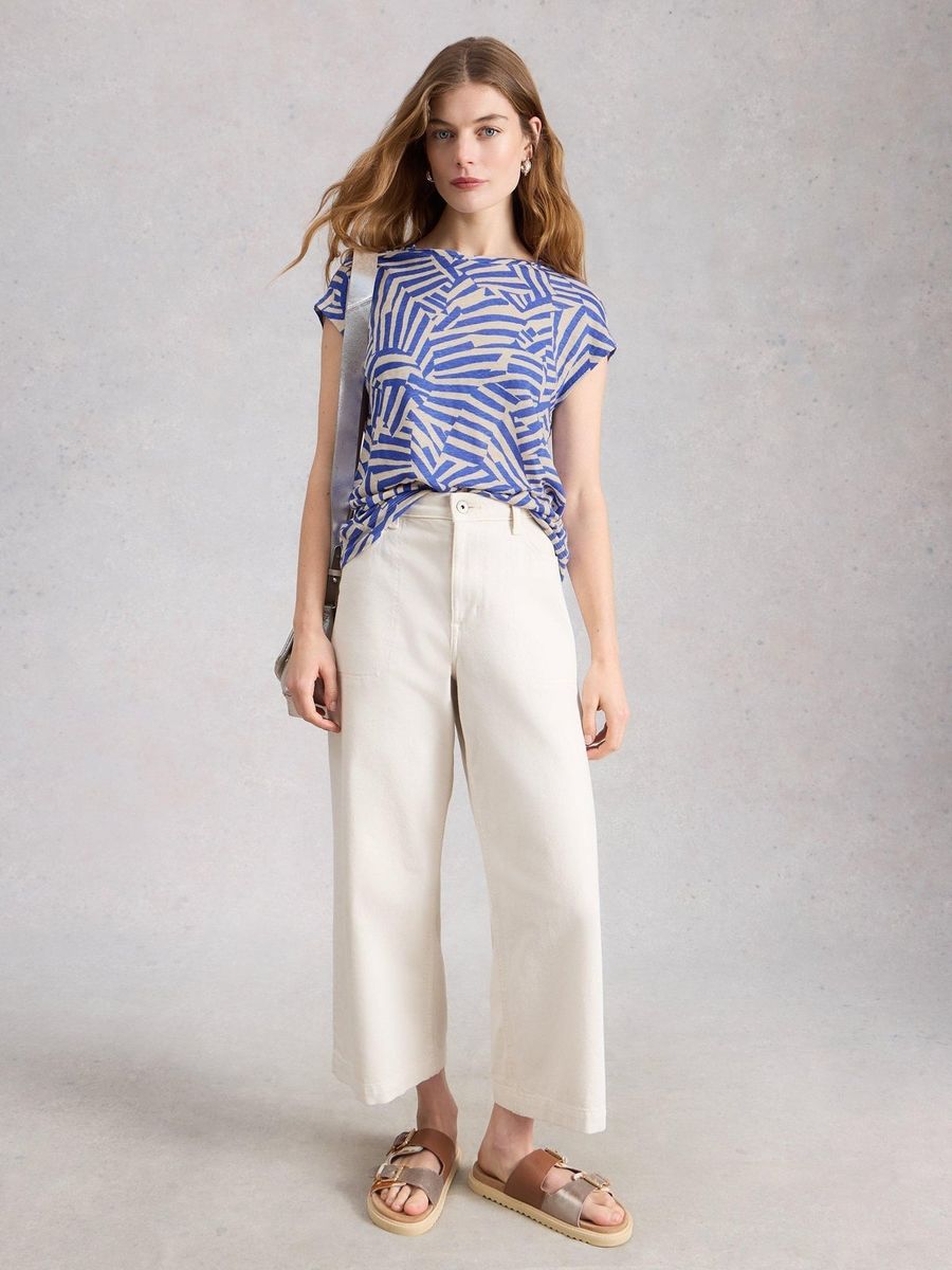 Leinen-T-Shirt mit geometrischem Muster