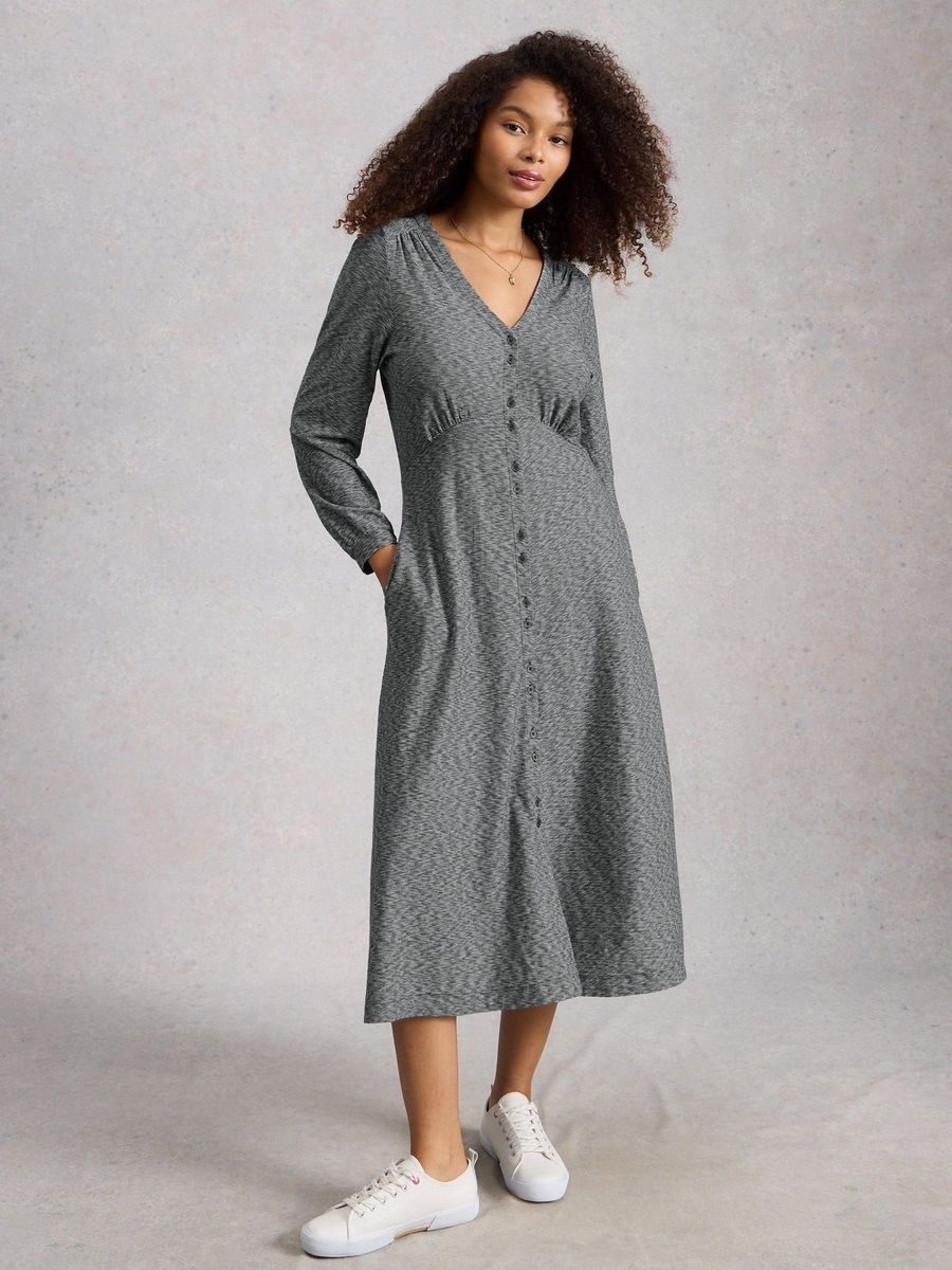 Midi-Jerseykleid mit Knopfleiste