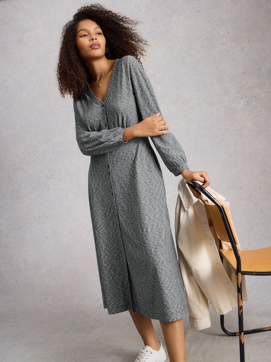 Midi-Jerseykleid mit Knopfleiste