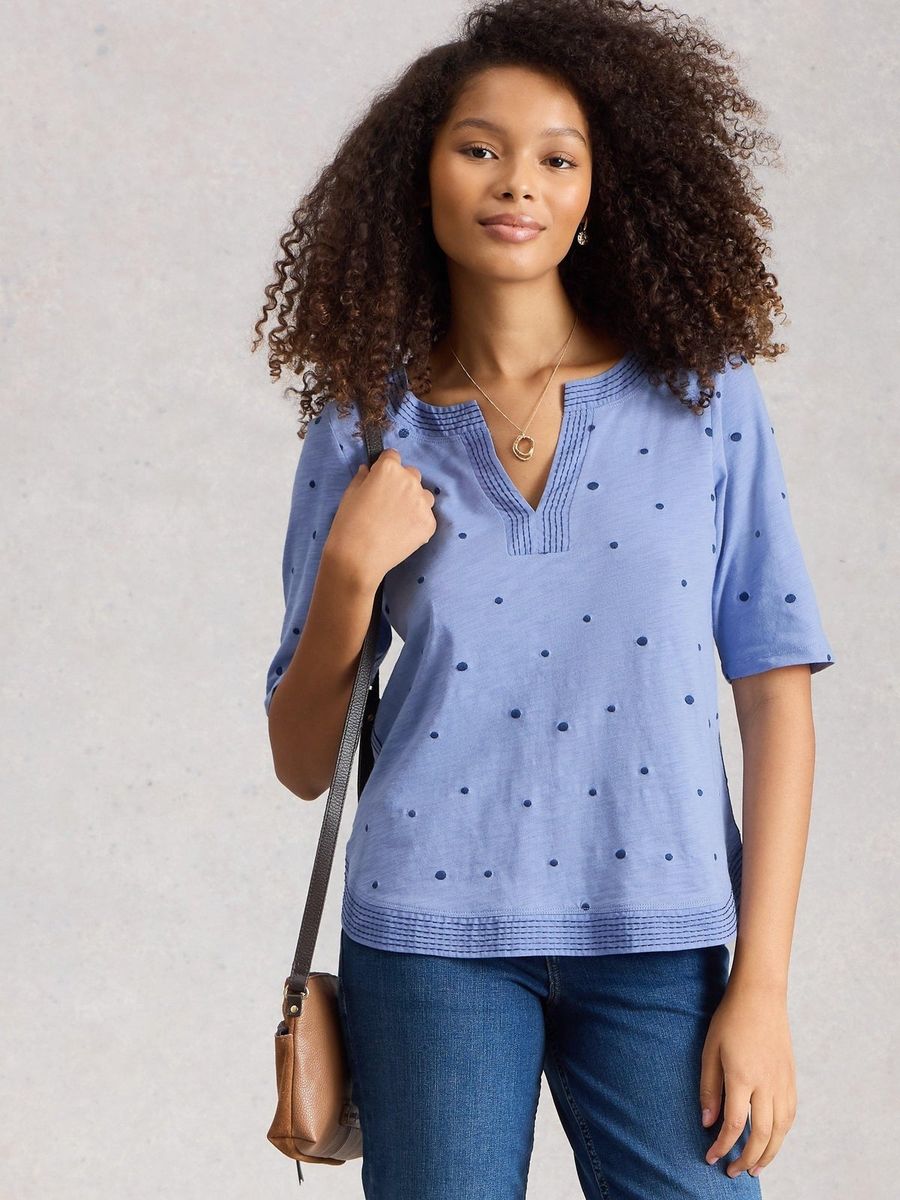 Besticktes Jersey-Top mit Schlitzausschnitt