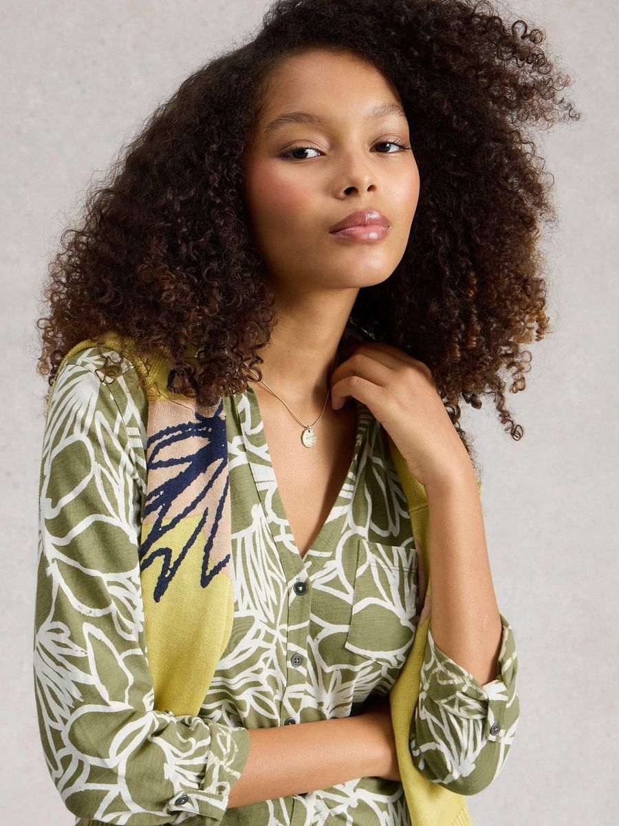 Langgeschnittene Tunika-Bluse mit Abstraktmuster