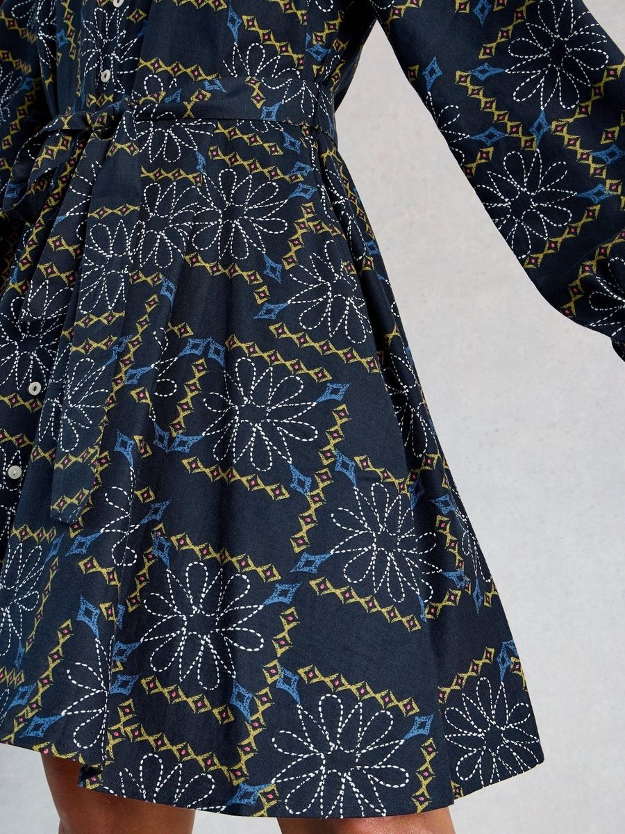 Bedrucktes Swing-Kleid mit Ballonärmeln