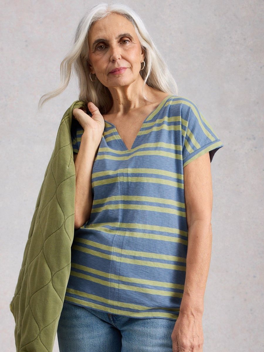 Gestreiftes Baumwollshirt mit Keilausschnitt