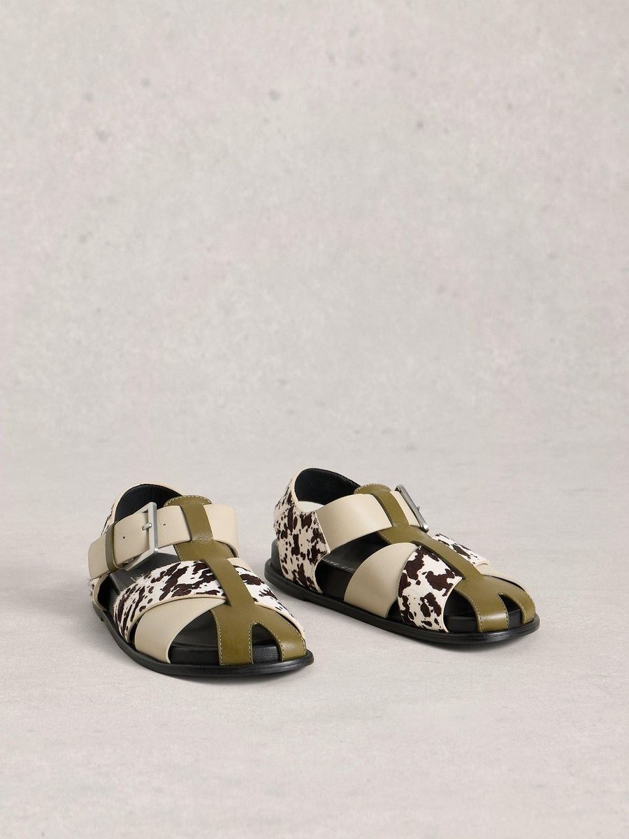Leder-Fischersandalen mit Kontrastriemen