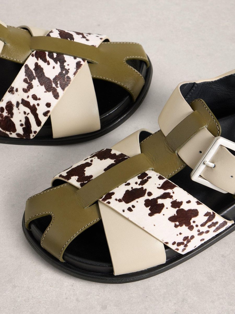 Leder-Fischersandalen mit Kontrastriemen