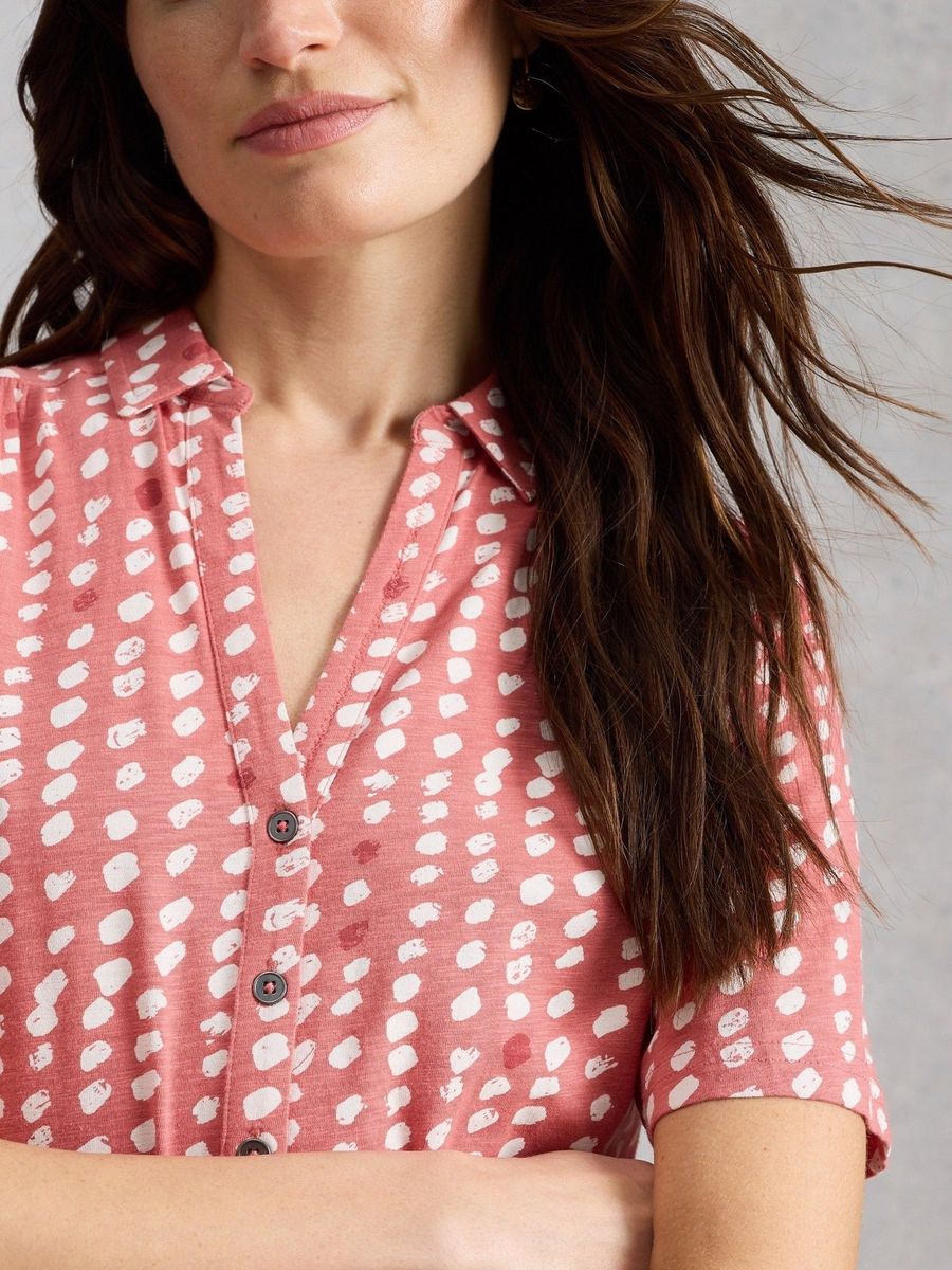 Jersey-Bluse mit abstraktem Punktemuster