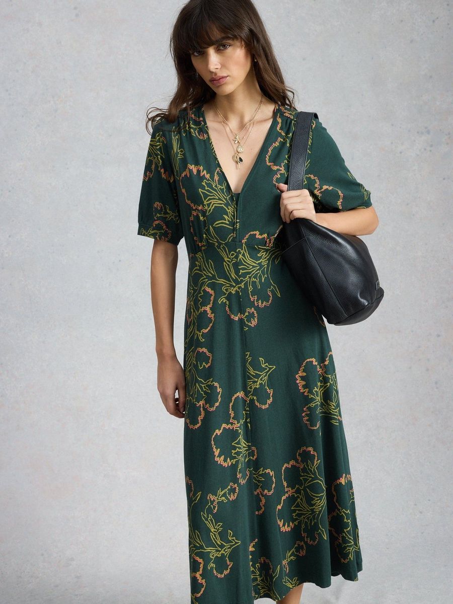 Grafisches Midikleid mit Blumenmuster