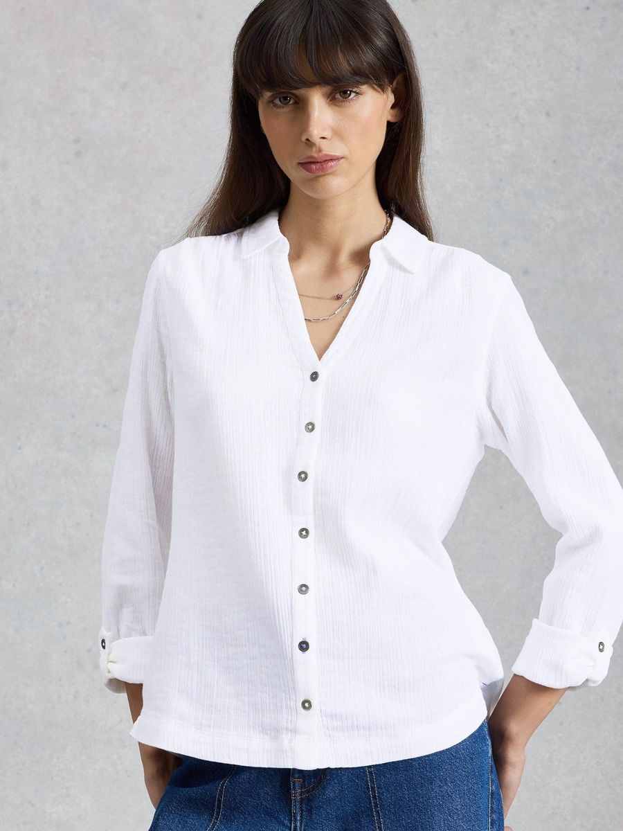 Lässige Bio-Baumwollbluse mit Knopfleiste