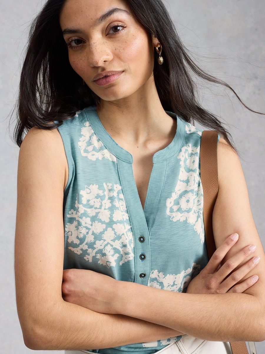 Ärmelloses Henley-Top mit Kaleidoskop-Print